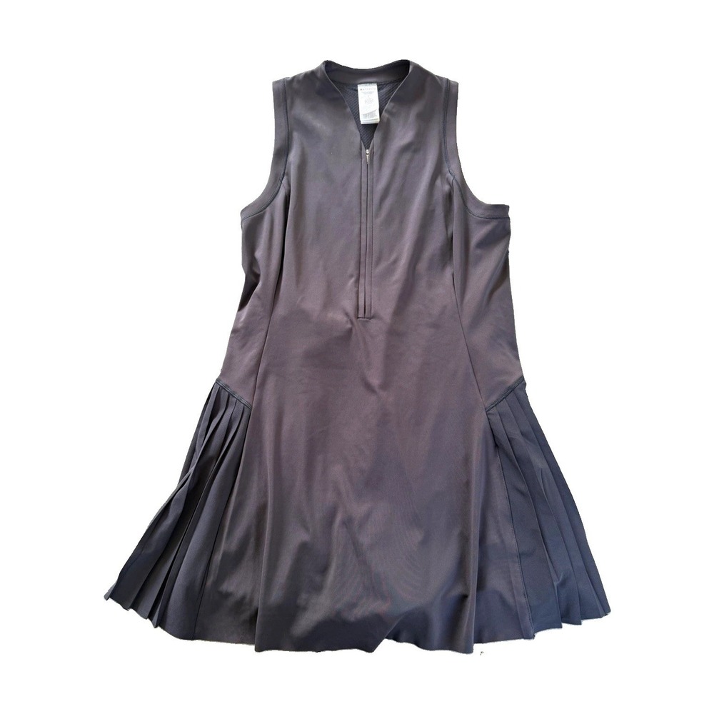 Athleta Black Match Point 1/4 Zip Tennis Dress Pleated Sides Sleeveless Black L
